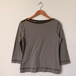 Ralph Lauren Striped Brown Quarter Sleeze Top Size XL